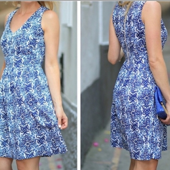 Milly For Design Nation Blue Fit and Flare Dress - Picture 1 of 6